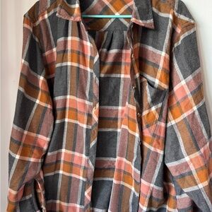 Maurices Plaid Button Down Shirt - Gray, Orange, Pink